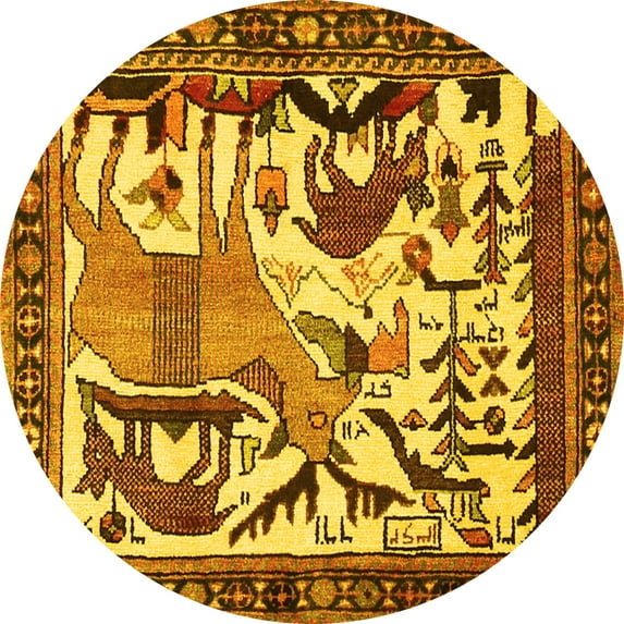 Ahgly Company Indoor Round Animal Yellow Traditional Area Rugs, 5' Round