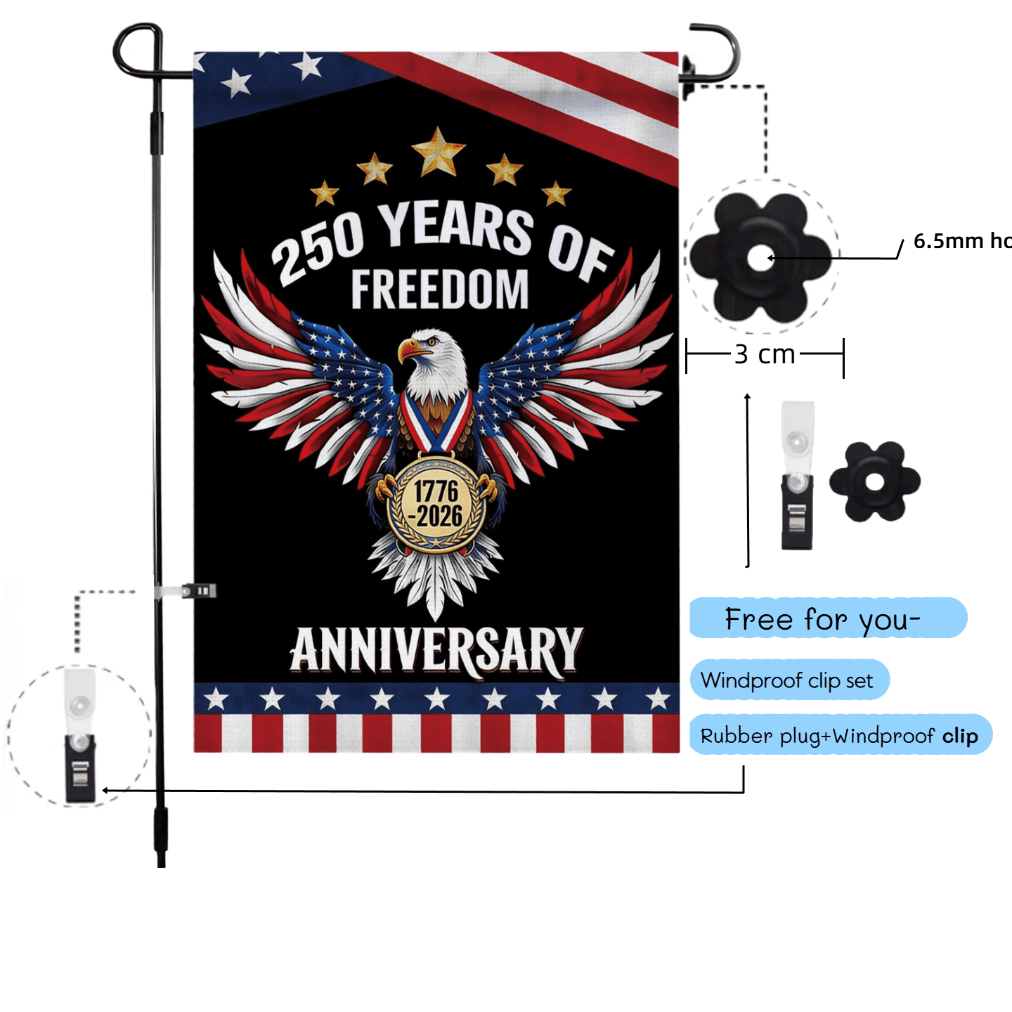 10pcs 250th Anniversary Flag 250 Years of Freedom Flag with Eagle 1776-2026 Patriotic Flags Outdoor Lawn Garden Decor Doubleside Polyester