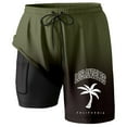 thumbnail image 4 of Men Swim Trunks Los Angeles Letters Quick Dry 2 In 1 Bathing Suit Swimming Board Shorts Mesh Lining Army Green XXXXL, 4 of 4