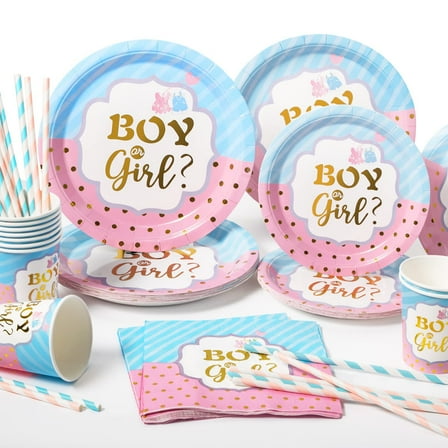 120 Pcs Party Plates, Gender Reveal Paper Plates and Cups and Napkins Sets, Boy or Girl Gender Reveal Party Supplies Disposable Tableware Sets
