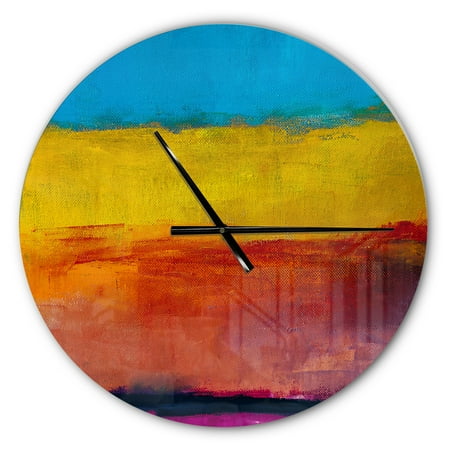 Designart 'Yellow Blue Orange in Abstract Painting ' Modern Wall Clock
