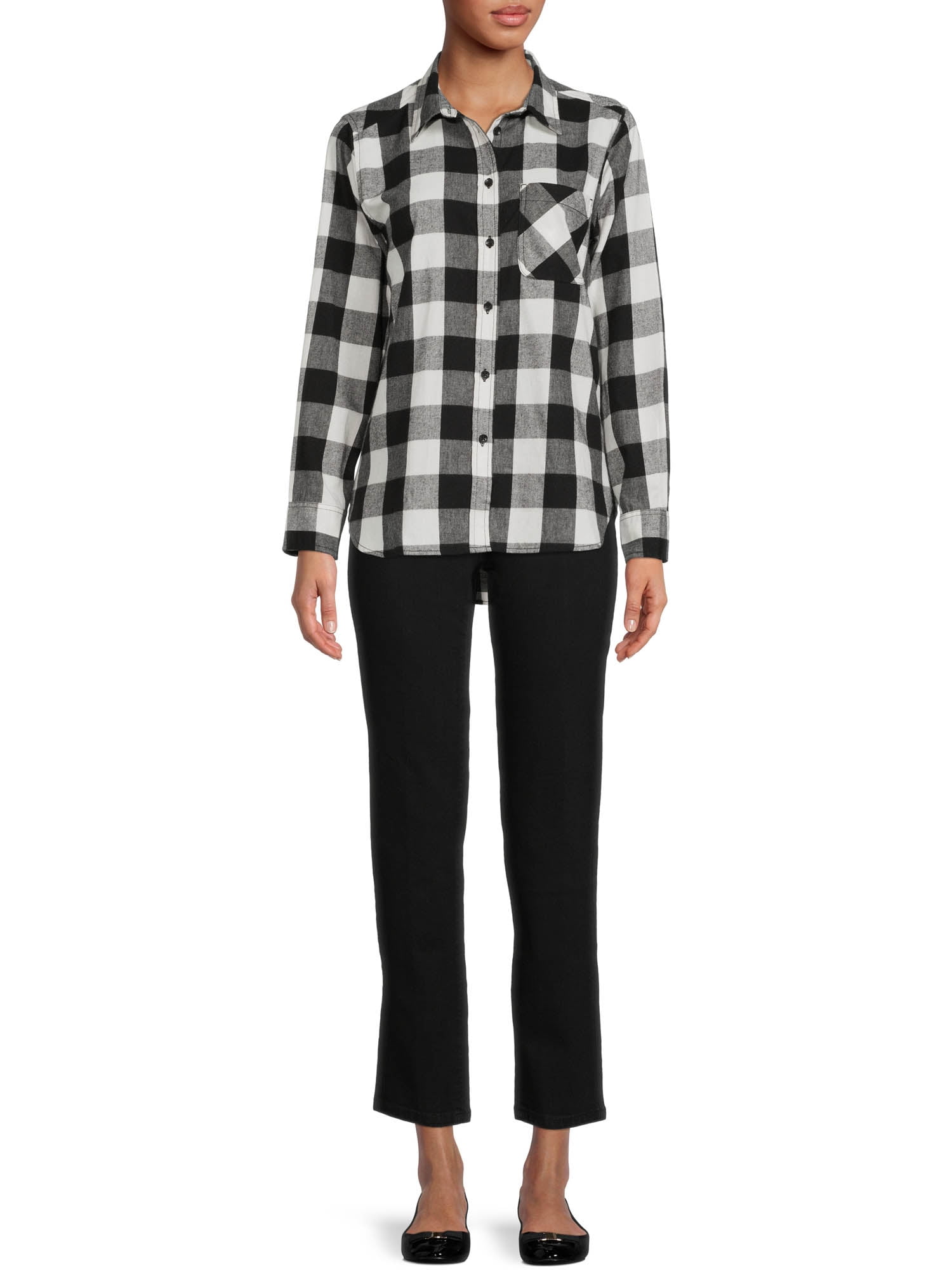 Time and Tru Plaid Flannel Button Front, Blouses and Tops (Women's M)