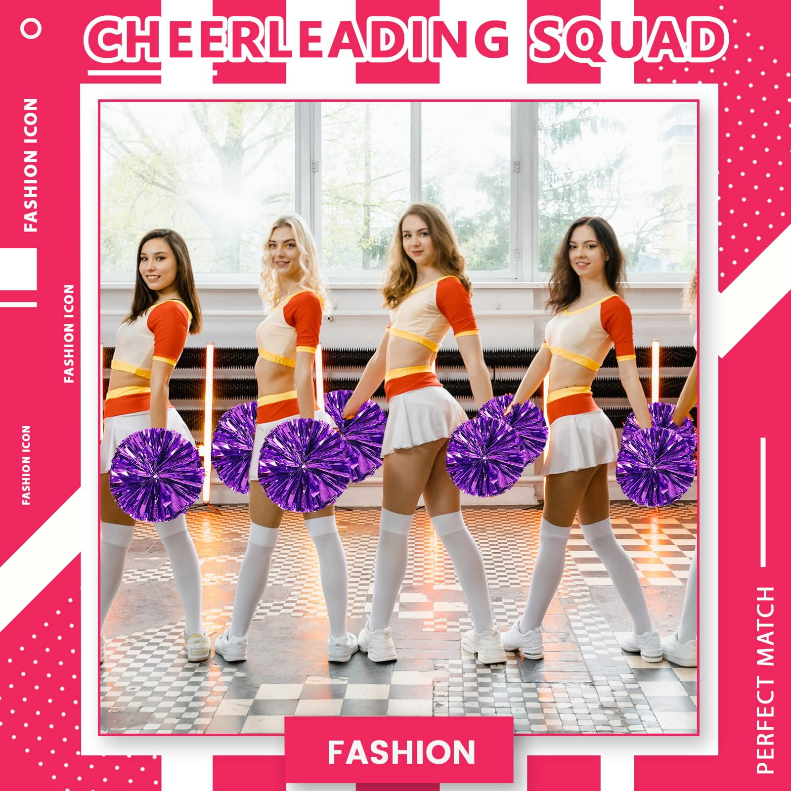 LINLIN 4 Pack Cheerleading Pom Poms,Metallic Cheering Squad Pompoms for Team Sports Football Dance Cheering Kids Adults
