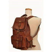hlc 20" genuine leather retro rucksack backpack brown leather bag travel backpack for men women