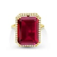 thumbnail image 2 of Gem Stone King 18K Yellow Gold Plated Silver Red Created Ruby Engagement Ring | 20.50 Cttw | Emerald Cut 18X13MM | Wedding Anniversary Promise Ring for Women | Available in Size 5-9, 2 of 4