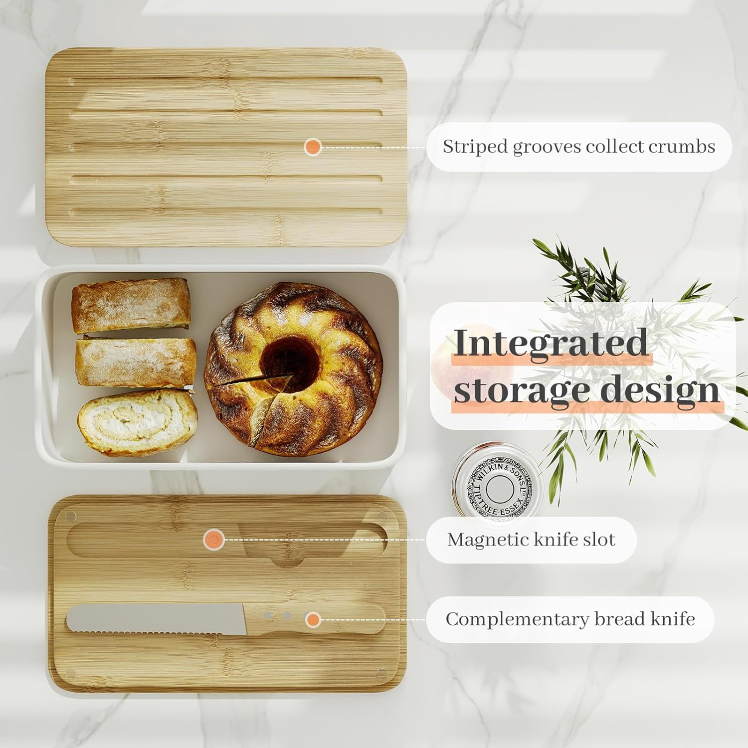 Bread Box for Kitchen Countertop - Metal Bread Storage with Bamboo Cutting Board Lid & Bread Knife, Corner Bread Container for Homemade Bread and Toast, Green