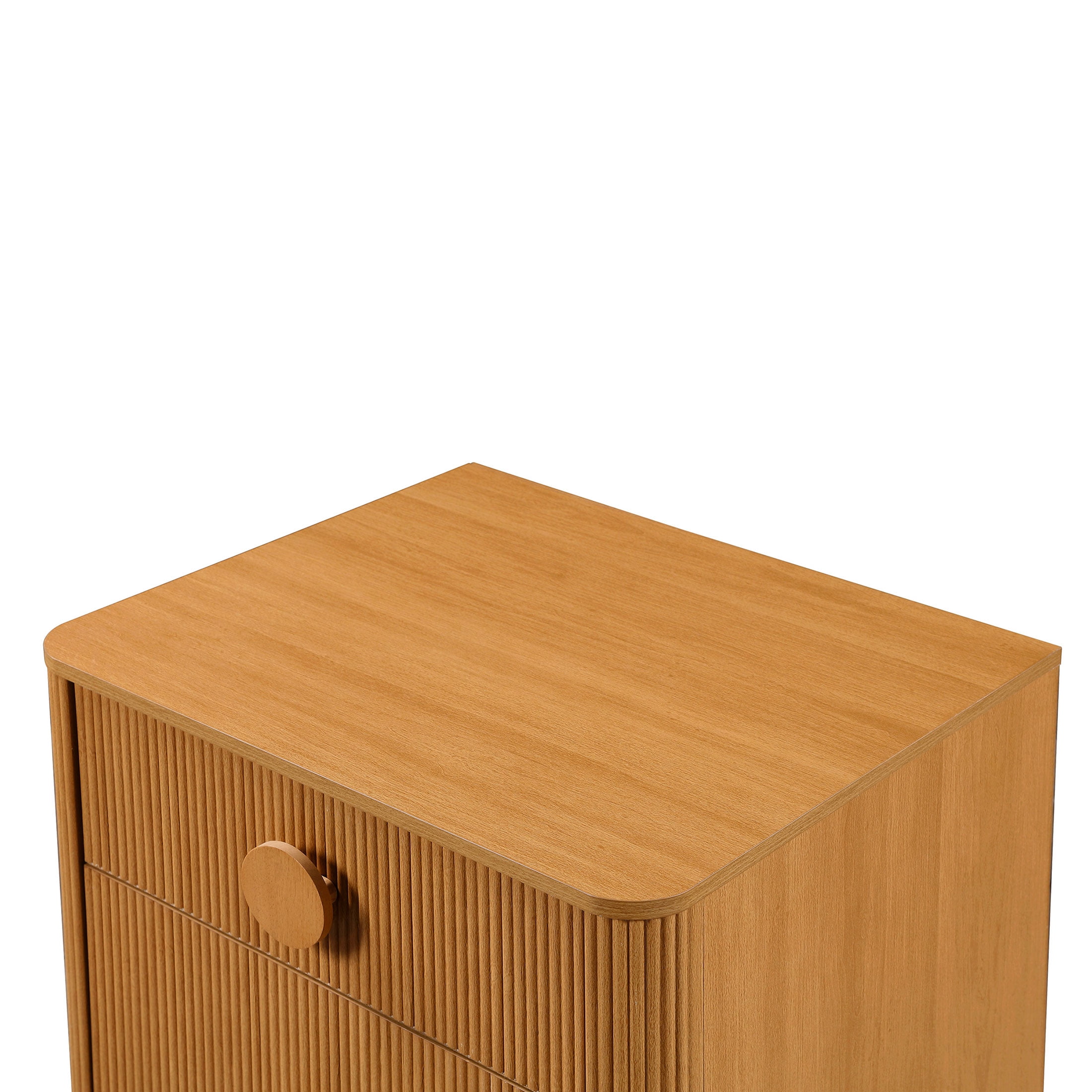 Beautiful 2-Drawer Fluted Nightstand with Teched Away by Drew Barrymore, Warm Honey Finish, Adults and Teens