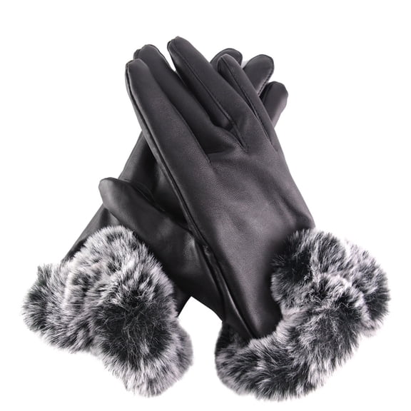 Gustave Women Leather Touch Screen Gloves Thermal Lining Faux Fur Cuffs Motorcycle Driving Winter Warm Gloves Full Finger Mitten "Black"