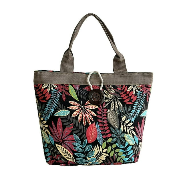 Canvas Bag Ethnic Style Pattern for Women Shoulder Bag Retro Casual Tote Handbag Splicing Knitting Accessory