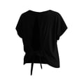 thumbnail image 5 of Cilsoka Womens Open Back Workout Crop Tops V Neck Short Sleeve Athletic Shirts Tie Back Oversized Gym Running Yoga Tee, 5 of 6