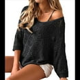 thumbnail image 2 of Suéter de Crochet Calado para Mujer, 3/4, Hombros Descubiertos, Verano 2025 Negro M, 2 of 8