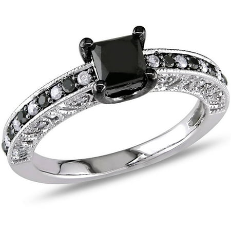 1 Carat T.W. Black and White Princess-Cut Diamond Sterling Silver Engagement Ring