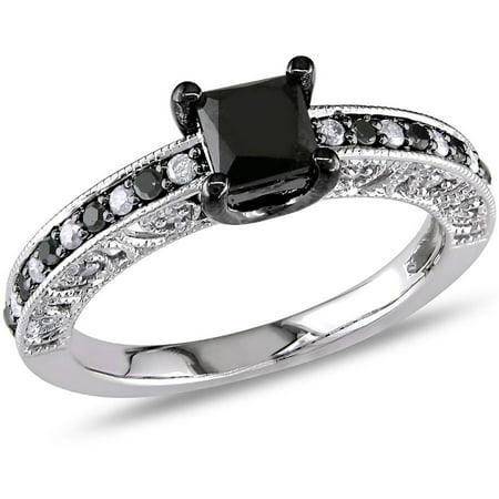 1 Carat T.W. Black and White Princess-Cut Diamond Sterling Silver Engagement