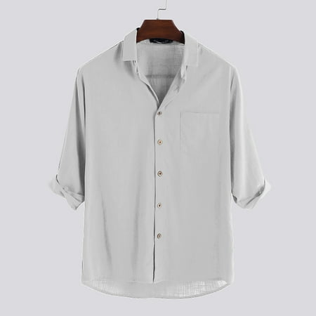 INCERUN Men's Retro Linen Plain Button-down Shirts Cardigan | Walmart ...