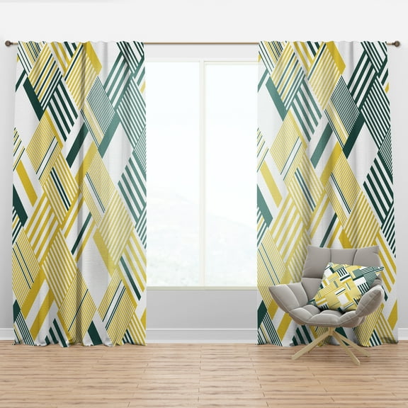 Designart 'Abstract Yellow and Green Diagonal Stripe Pattern' Mid-Century Modern Curtain Panel