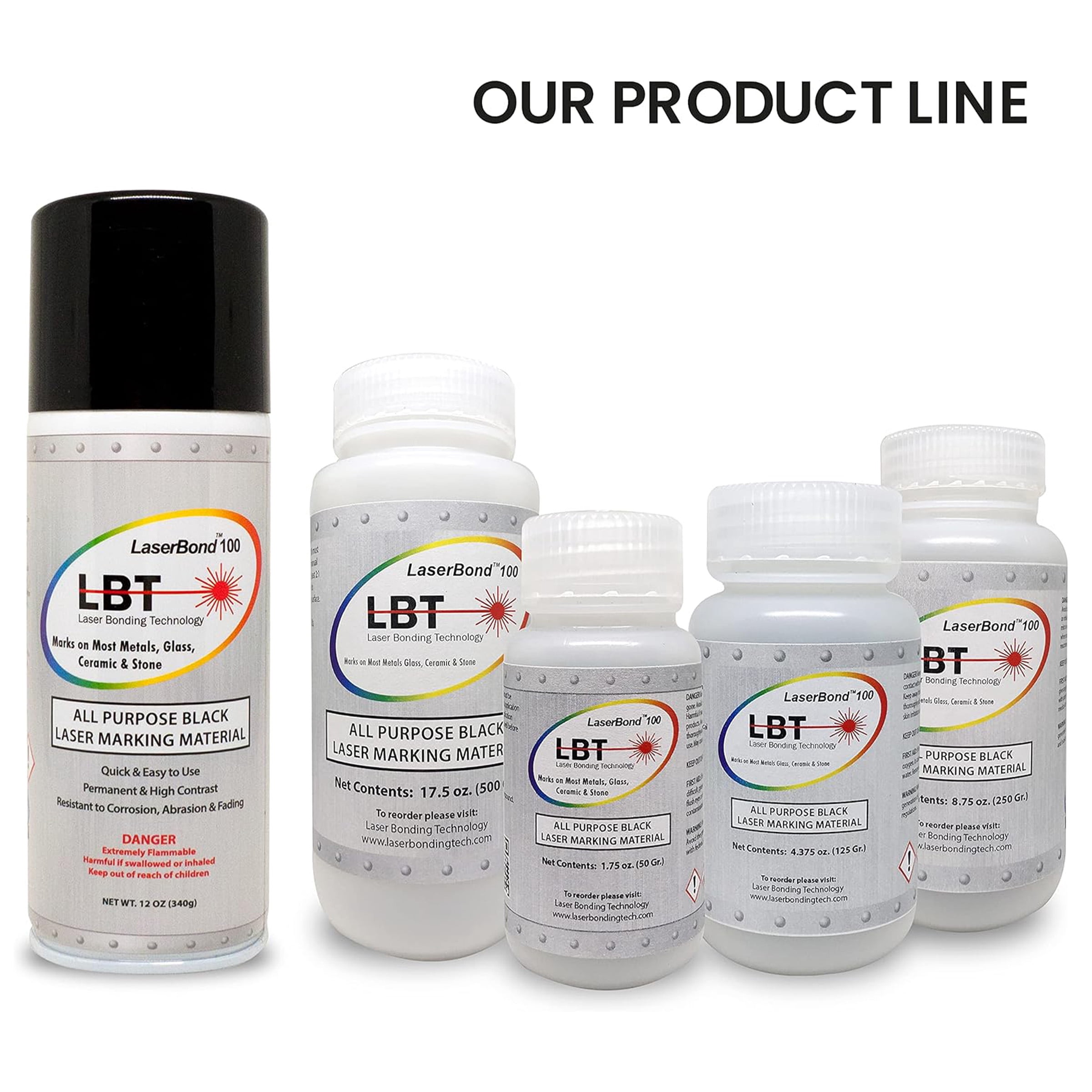 LaserBond 100 Black Laser Marking Ink 500g, Compatible with CO2 Fiber Diode and YAG Laser Engravers, Permanent Marks on Metal Glass Stone and Ceramic