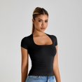 thumbnail image 4 of SWSMCLT Women's Soft T Shirt Fitted Top Basic Scoop Neck Lightweight T-shirt Yoga Summer Cool Workout Thin Spandex Black Small, 4 of 5
