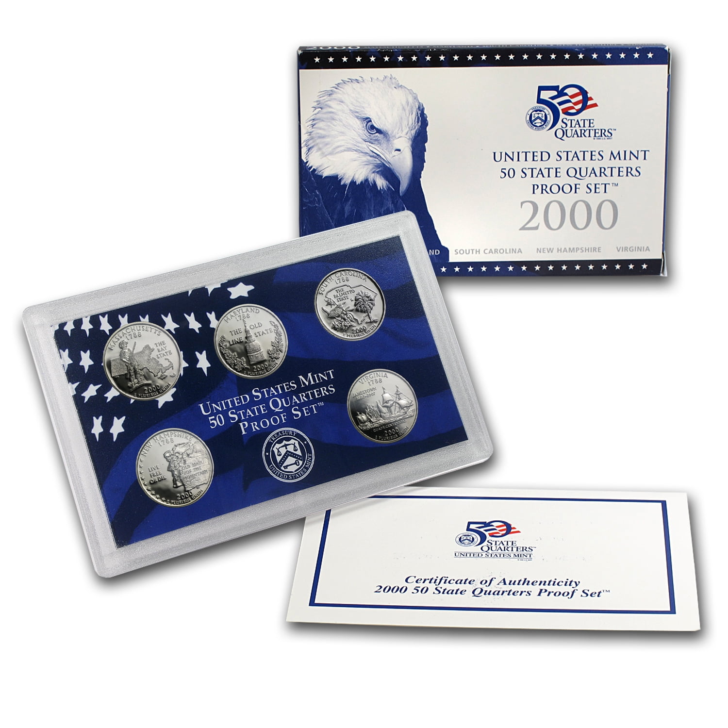 5 Coins 2000 Silver Proof State Quarter Set NO Box/COA-90% Silver 