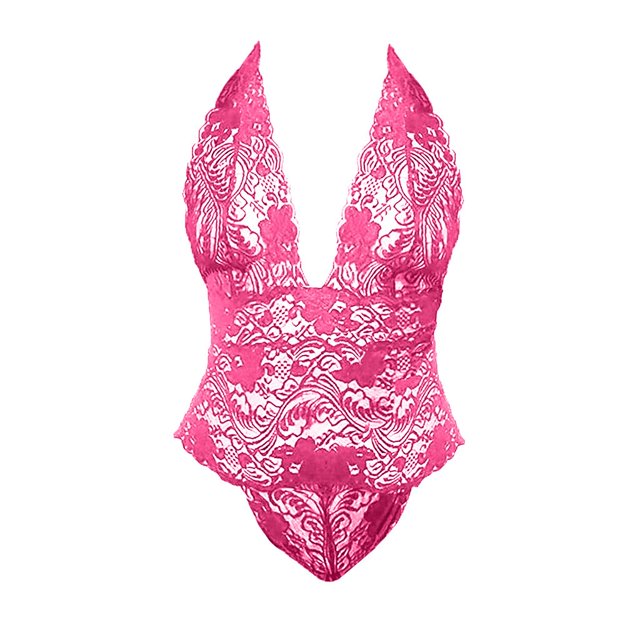 Gibobby Lencería sexy para mujer Ropa Lencería para Mujer Encaje Interior Halter Chemise V Cuello Camisón Sexy Ropa de Dormir Camisón Malla(Rosa caliente, XG)