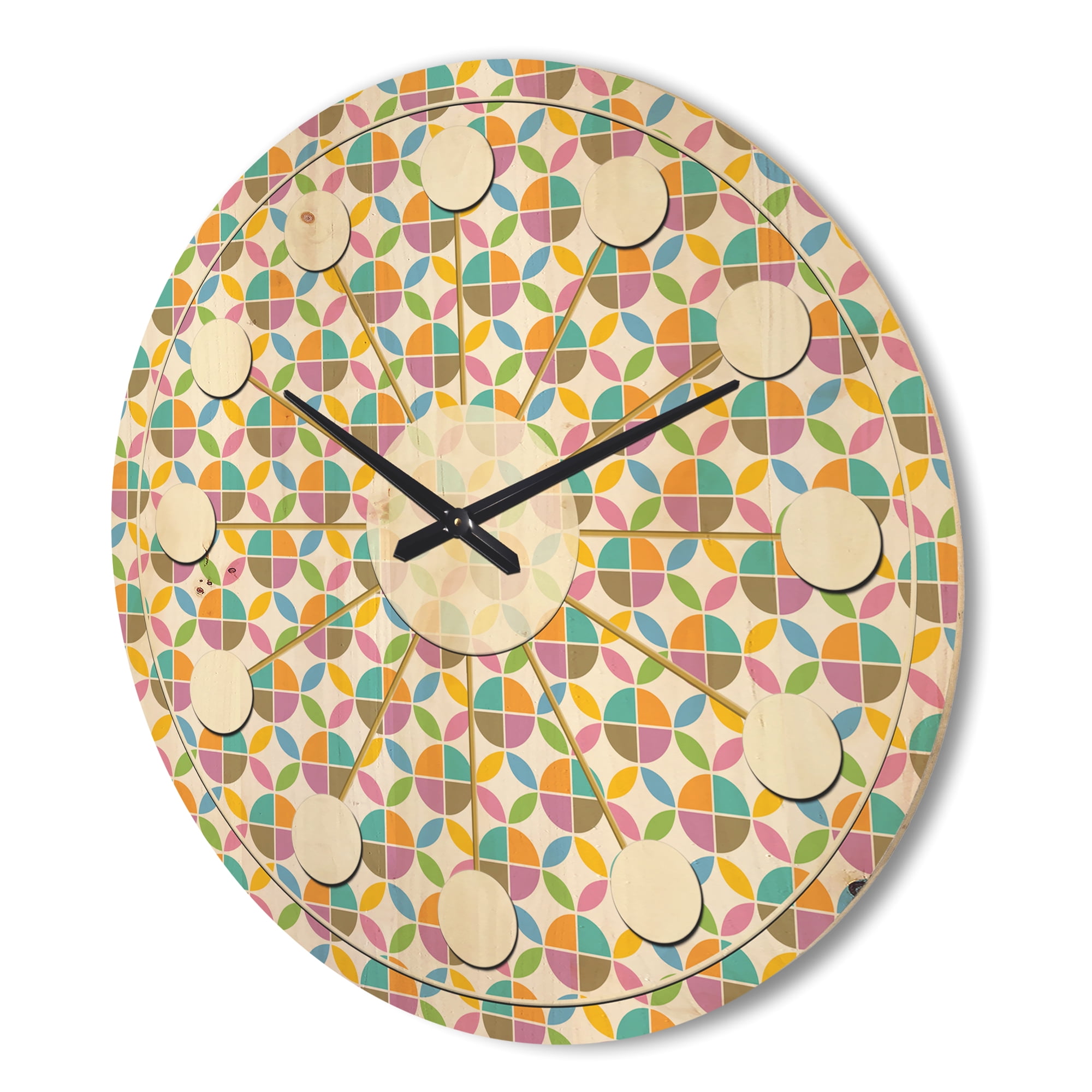 Designart 'Geometrical Retro Design VIII' Mid-Century Modern Wood Wall Clock