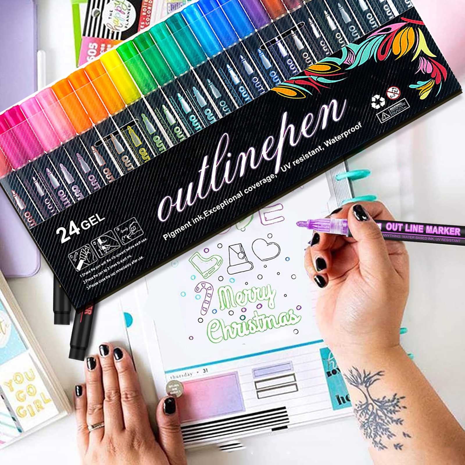 WYBXZ Double Line Outline Markers, Marker Pens, Double Line Paint Pens Self Outline Markers, for Drawing Coloring, Christmas Card Writing, Birthday Greeting, 8ml