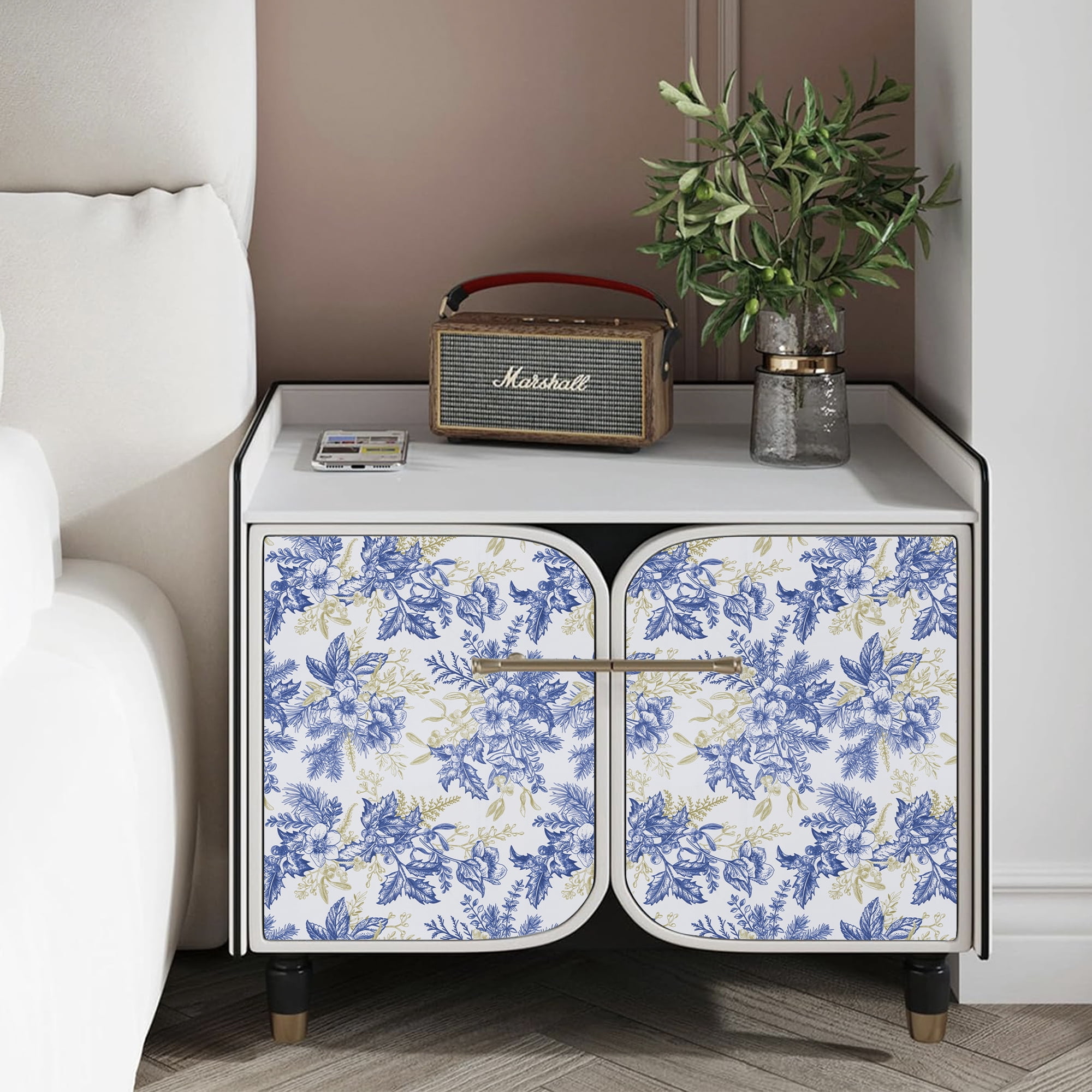 (3 pack) Abyssaly Blue Floral Wallpaper Peel and Stick Wallpaper 17.3"×118" Self Adhesive Removable Wallpaper Vintage Flower Vinyl Wall Paper