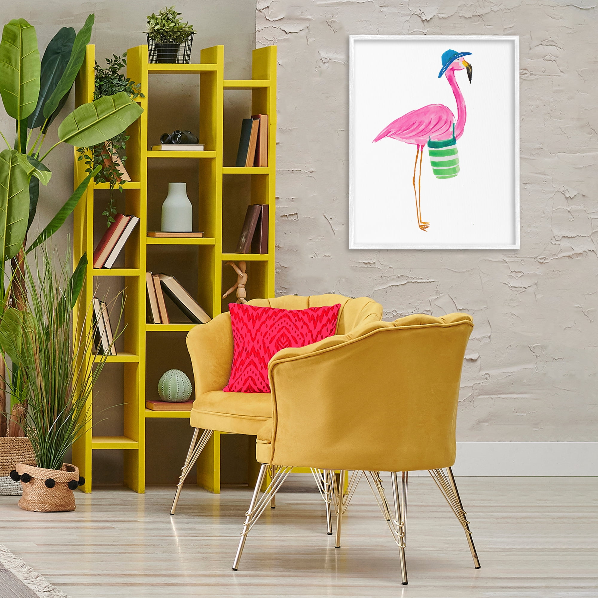 Stupell Industries Flamingo with Beach Bag Animals & Insects Painting White Framed Art Print Wall Art, 24 x 30