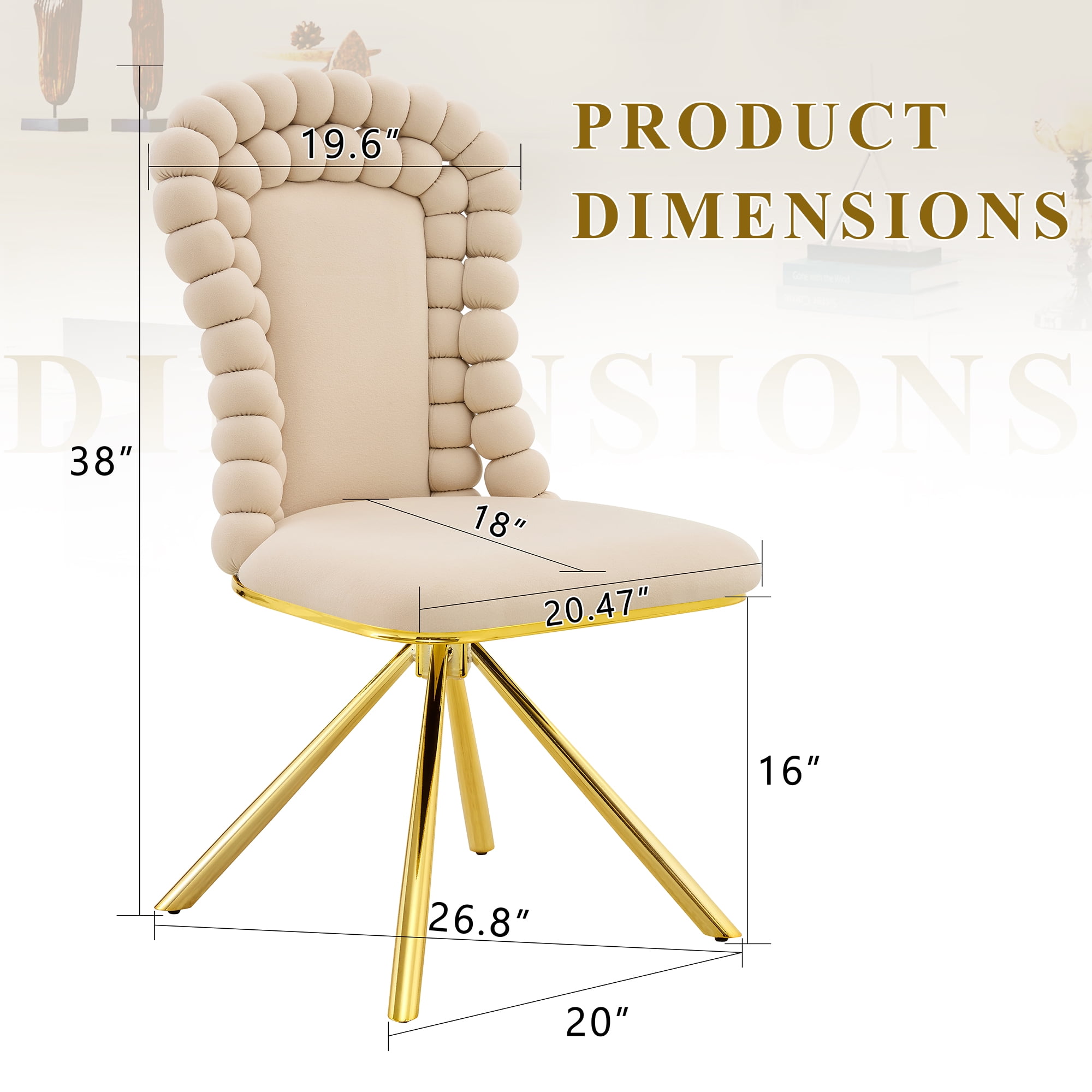 Alvantor Dining Chairs Set of 2, Modern Velvet Bubble Chairs with Metal Legs, Upholstered Accent Chairs for Dining Room & Kitchen Beige