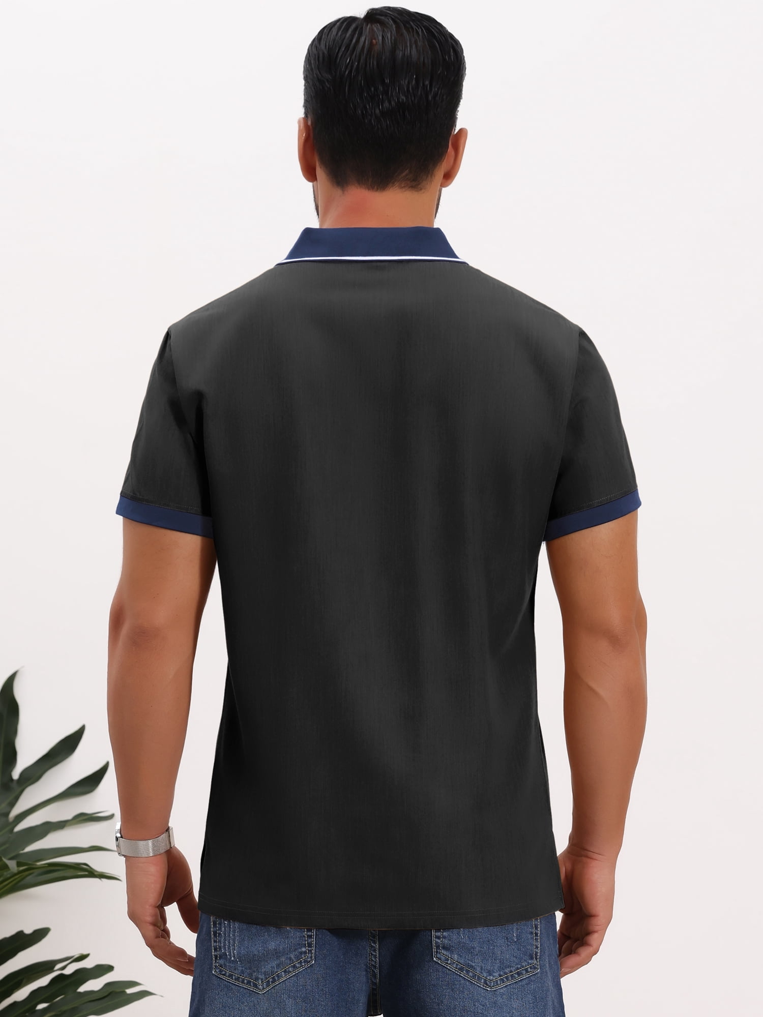DARING DIVA Men's Short Sleeve Western Retro Stretch Color-Block Polo Shirts L Black