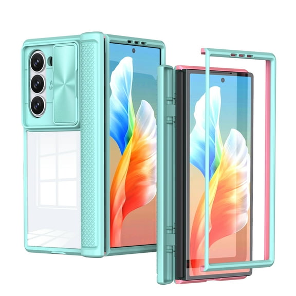 for Samsung Galaxy Z Fold 6 Case with Camera Cover, for Samsung Z Fold 6 Case Crystal Clear & Not-Yellowing Slim Miltary Shockproof Protective Phone Case for Galaxy Z Fold 6, Skyblue