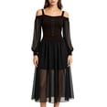 thumbnail image 2 of KICILVS Vampire Costume Women Cold Shoulder Lace up Sheer Long Sleeve Maxi Dress Elegant Gothic Cosplay Halloween Dress, 2 of 8
