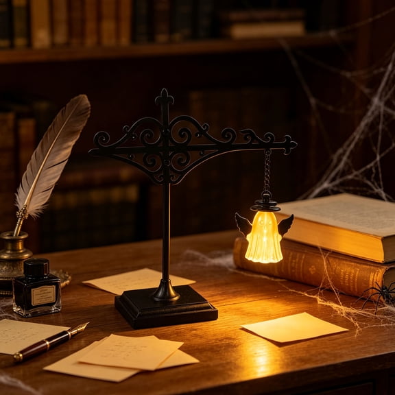 Halloween Ghost Night Light, Cute Ghost Shaped Bookshelf Lamp with LED Lighting, Desktop Reading Light and Festival Atmosphere Decoration Gift for Bedroom Office Study Home Decor
