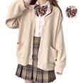 thumbnail image 2 of Cárdigan Kawaii de uniforme escolar japonés, cárdigans con cuello en V, manga larga, botones, suéter de punto con bolsillos, 2 of 5