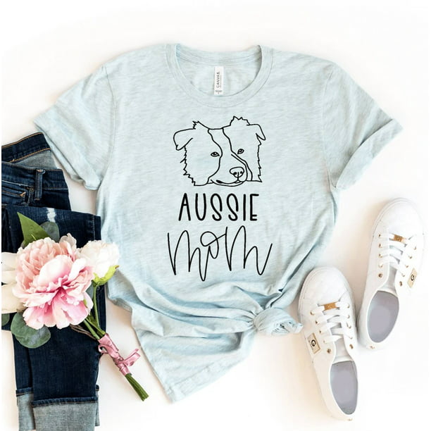 Aussie Mom T-shirt Dog Lover Shirt Women's Doggy Mama Top Fur Mum Gift Australian Shepherd Tee Rescuer Shirts Walmart.com
