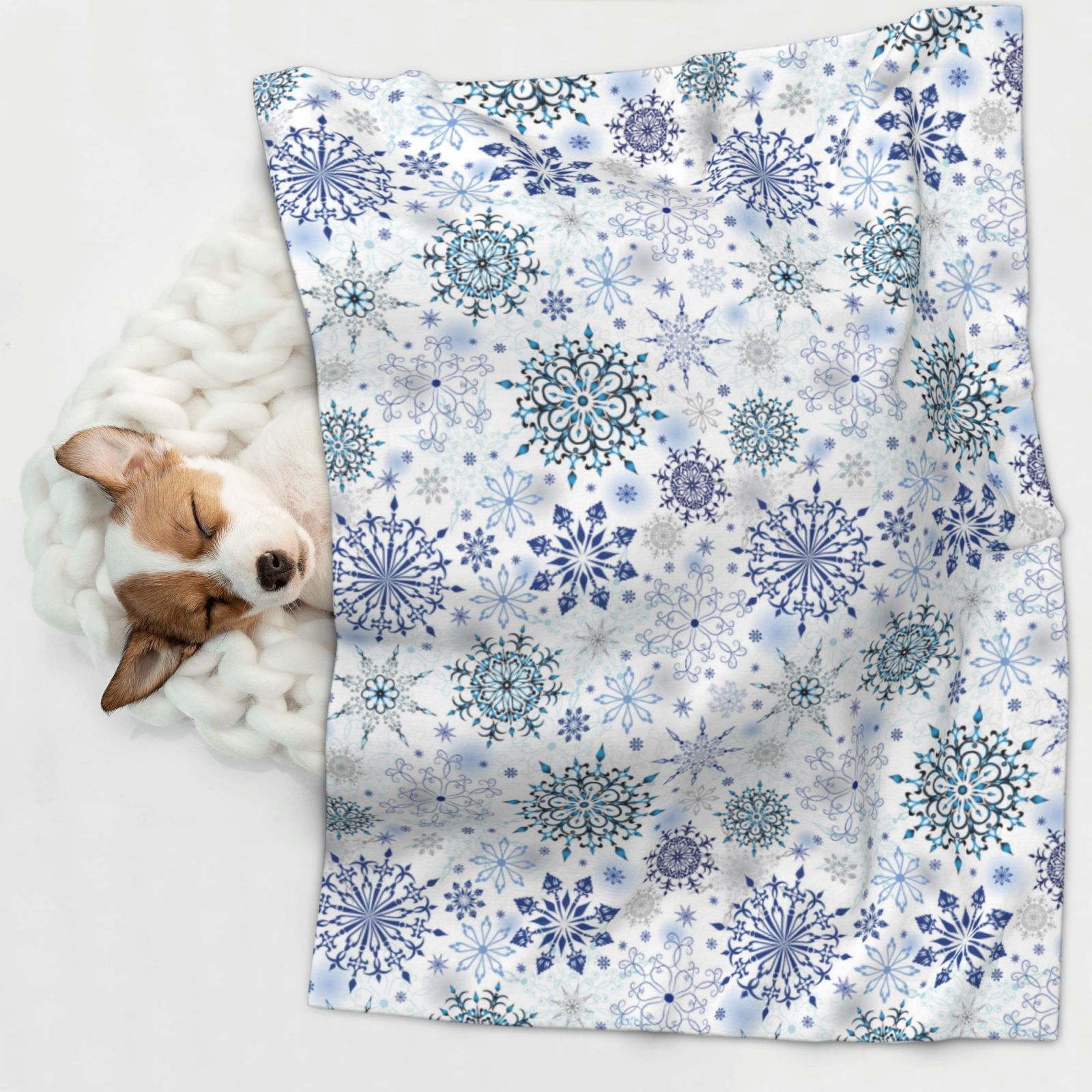 Naloa Retro ice blue snowflakes Dog Blanket, 3 Sizes Cat Blanket for Indoor Cats Large Medium Small Dog Gifts-Small