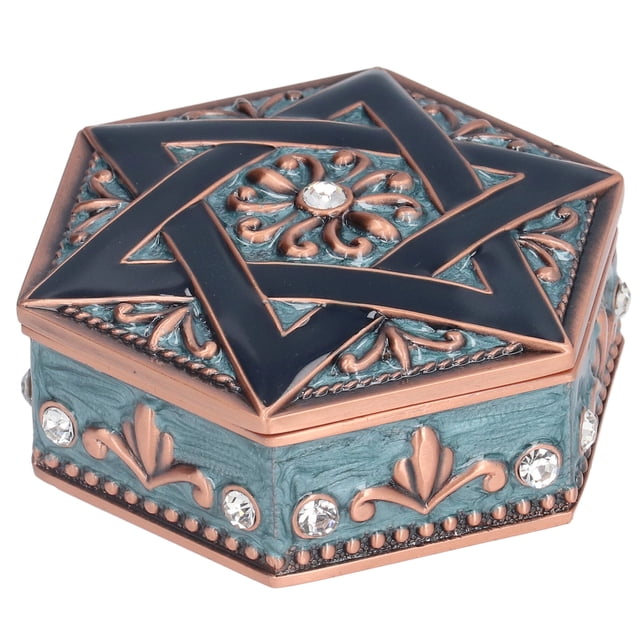 Joyero vintage de metal con forma de estrella de seis puntas para niñas, anillos, pendientes, collares, pulseras, decoración de escritorio.