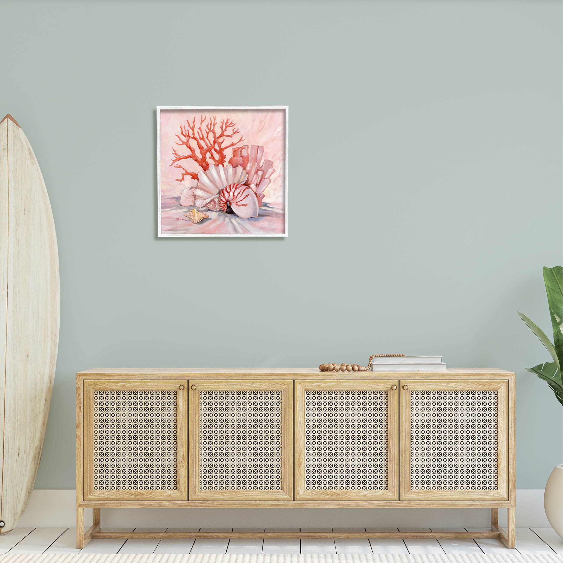 Stupell Industries Coral Still Life Aquatic Seashells Painting White Framed Art Print Wall Art, Design by Paul Brent