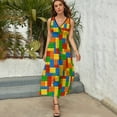 thumbnail image 3 of Colorful Building Bricks Small Plastic Blocks Dress Summer Street Style Bohemia Long Dresses Female Sleeveless Printed Maxi Dress, 3 of 9