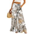 thumbnail image 3 of Camo Print Palazzo Pants for Women, High Waist Drawstring Wide Leg Trousers - Summer Flowy Ruffle Hem Lounge Bottoms Light Gray XXL, 3 of 7