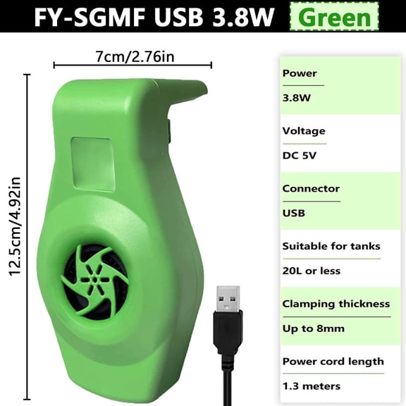 USB Aquarium Cooling Fan, Adjustable 2-Speed Mini Fish Tank Chiller Fan, Clip-on Water Tank Temperature Reducer for Freshwater Saltwater Aquariums Green