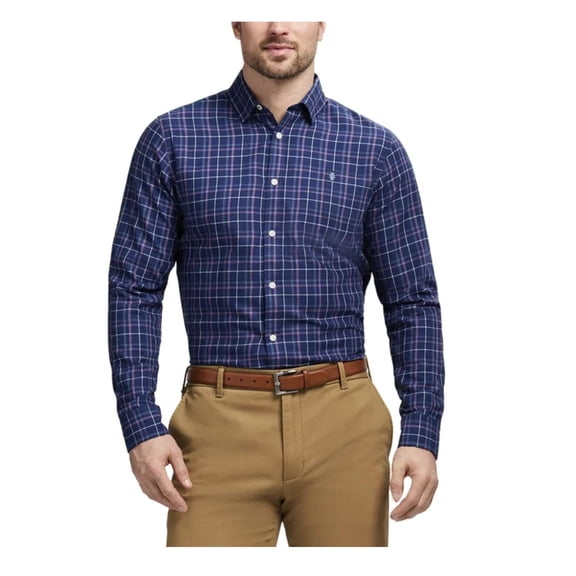 IZOD Men's Modern Fit Luxe Touch Twill Long Sleeve Button Down Shirt, Dark Blue, XL