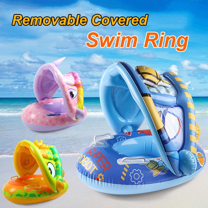 Inflatable Baby Swim Ring Seat Floating Sun Shade Toddler Swim Circle Outdoor Swimming Pool Bathtub Beach Party Summer Water Toy YTYYQ PINK B