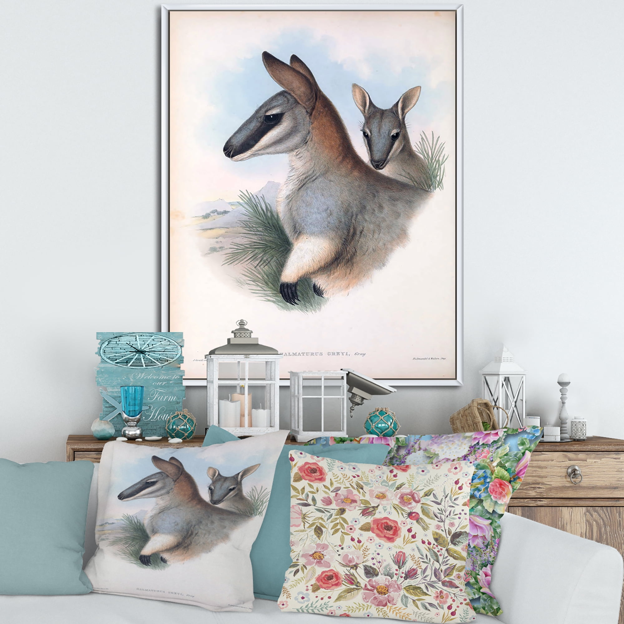 Designart 'Ancient Kangaroo' Farmhouse Framed Canvas Wall Art Print