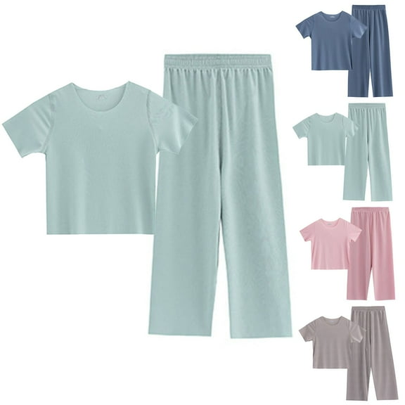 Coerni Girls Summer 2 Piece Outfits Boys Short Sleeve Tshirt Pants Set Wide Leg Plain Soft Kids Matching Outfit Loose