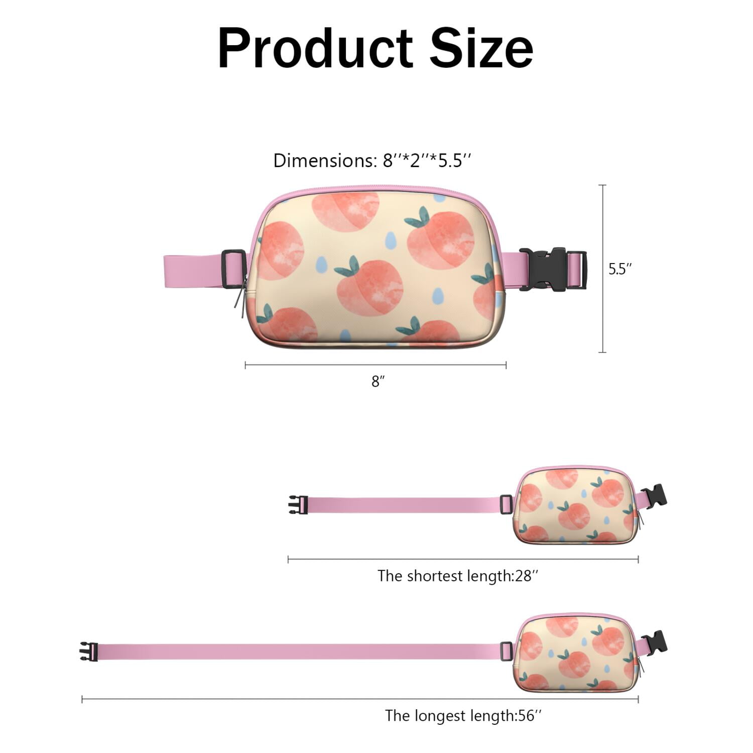 Juicy Peach Fanny Pack – Kawaii Cartoon Fruit Belt Bag with Vibrant Pink Design for Peach Lovers