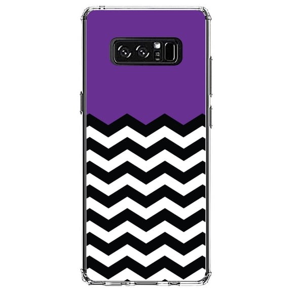 DistinctInk Clear Shockproof Hybrid Case for Samsung Galaxy Note 8 - TPU Bumper, Acrylic Back, Tempered Glass Screen Protector - Black White Purple Chevron - Black & White Stripes Pattern