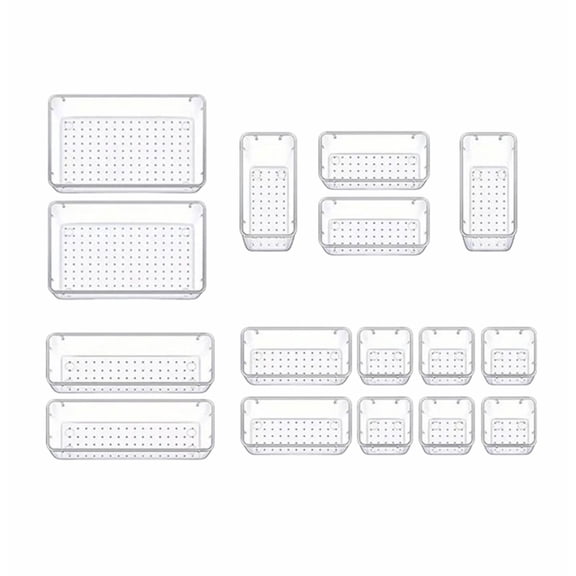 Zengdainm 16-Piece Drawer Organizer Set, Clear Plastic Makeup Organizer Trays for Desk, Office and Bathroom