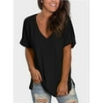 thumbnail image 3 of Womens Summer Tops Short Sleeve Casual Shirts Floral Tee Trendy Basics V Neck Plain Tshirt, 3 of 5