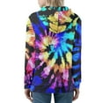 thumbnail image 3 of Renewold Long Sleeve Drawstring Sweatshirts Size S Full Zip Up Hoodies for Women Boho Tie Dye Print Tops Elasticity No Pilling Coat Outdoor Leisure Vacations Outfits with Pocket, 3 of 5