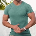 thumbnail image 2 of Men's Ribbed Knit T-Shirt Short-Sleeve Casual Solid Basic Top Soft Stretch Fabric Spring & Summer Versatile Daily Tees,Mint Green,XXL, 2 of 5